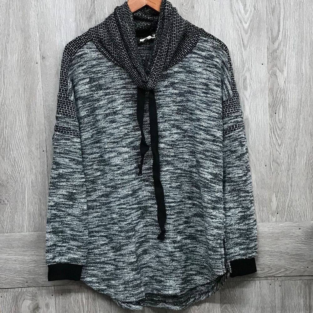 Black White Marled Long Sleeve Cowl Neck BB119